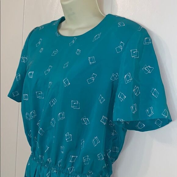 Vtg 80s/90s Leslie Fay turquoise dress - Picture 4 of 8